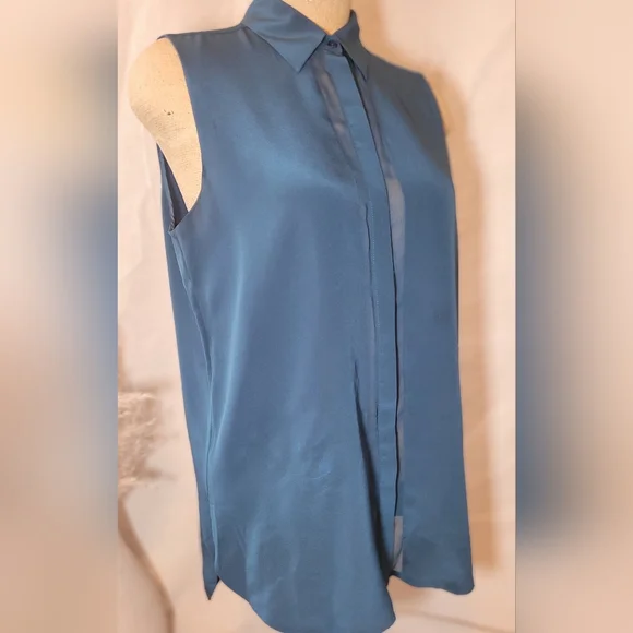 Vince Silk Teal Botton Down Tank - Picture 2 of 4